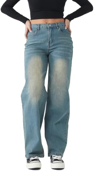 Straight Leg Jeans for Women,High Waisted Wide Leg Loose Stretchy Boyfriend Denim Pants Baggy Jeans for Women