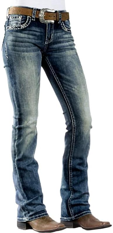 Women's Jeans 90s Mid Rise Bootcut High Stretch Boot Cut Denim Pants Pantalones De Mujer