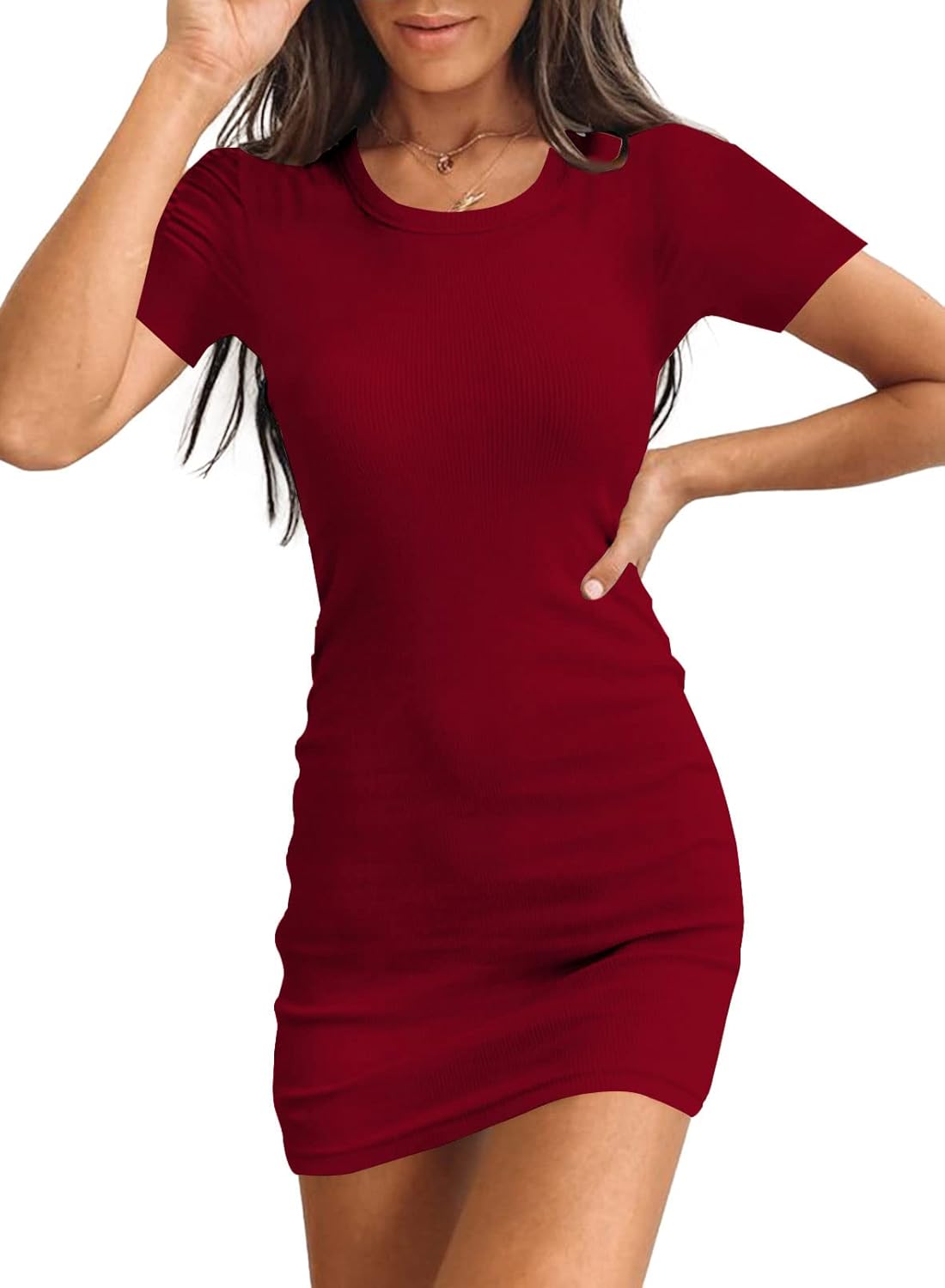 Valiamcep Womens Summer Tank Dress Crewneck Sleeveless Ribbed Knit Slim Fit Bodycon Mini Dresses