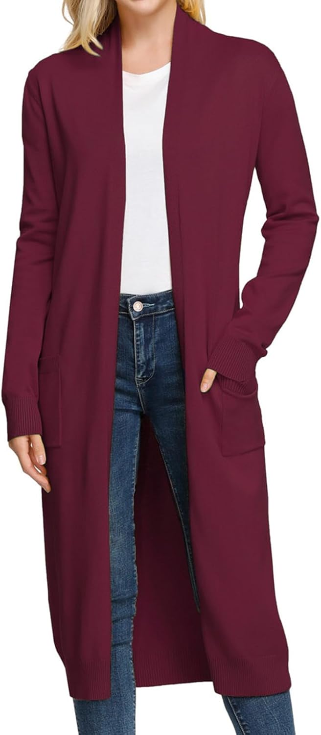 GRACE KARIN Essential Solid Open Front Maxi Long Knitted Cardigan Sweater for Women