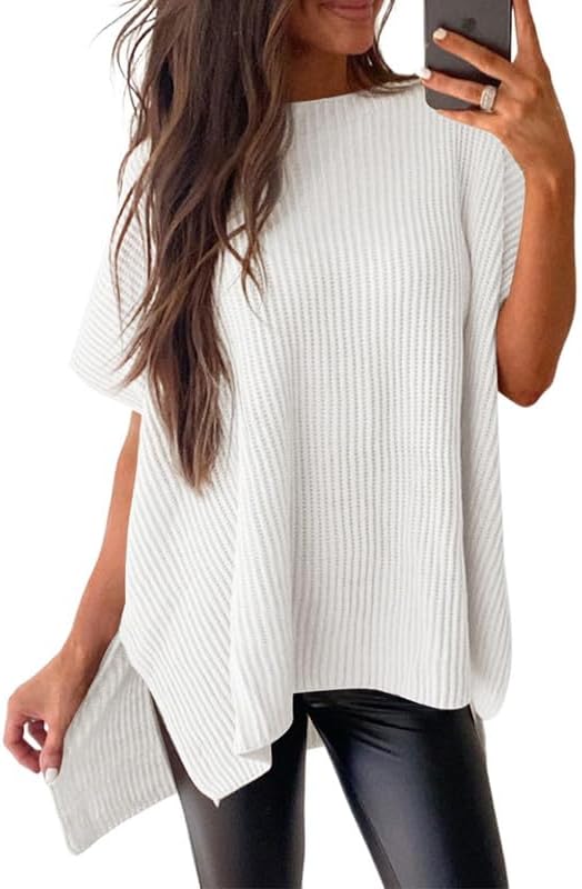 SHEWIN Womens Tops Crewneck Short Sleeve Sweater Causal Tunic Tops Lightweight Summer Sweaters for Women