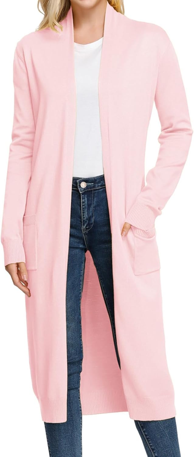 GRACE KARIN Essential Solid Open Front Maxi Long Knitted Cardigan Sweater for Women