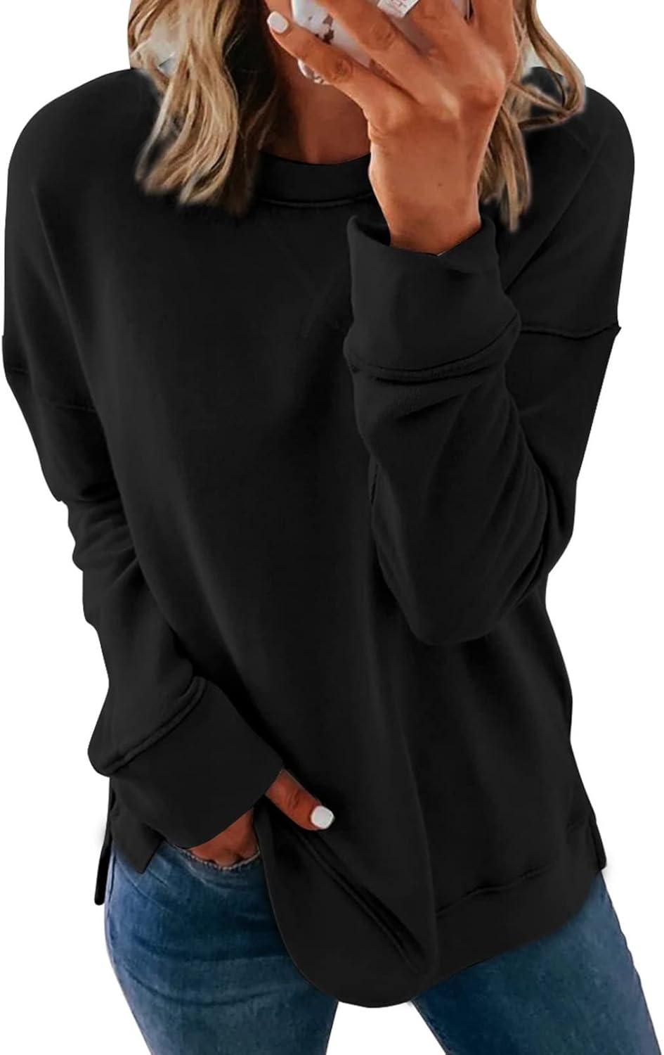 Dokotoo Women's Casual Crew Neck Sweatshirt Loose Soft Long Sleeve Pullover Tops