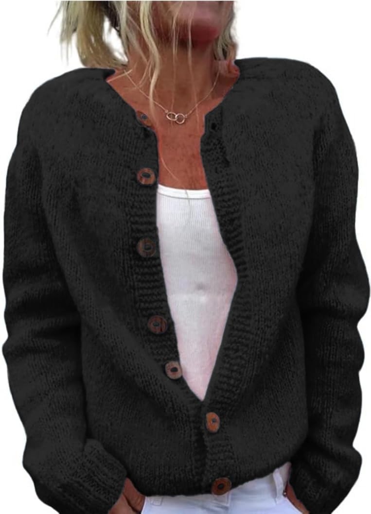 Women's Funny Fall Winter Animal Floral Christmas Tree Long Sleeve Button Knit Cardigan Sweater