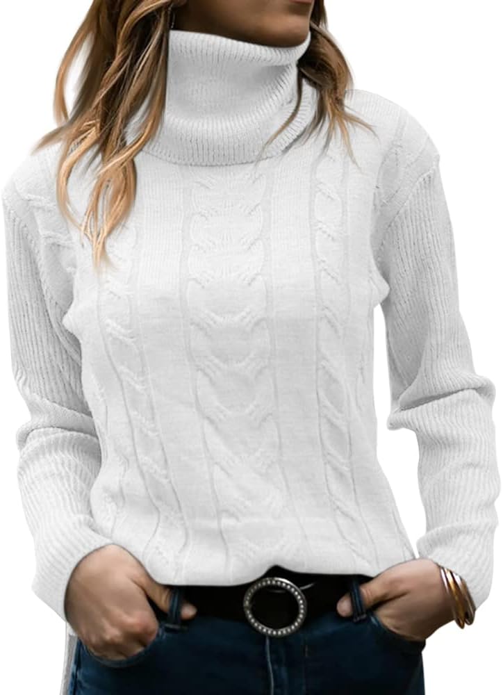 Langwyqu Womens' Turtleneck Long Sleeve Cable Knit Sweaters