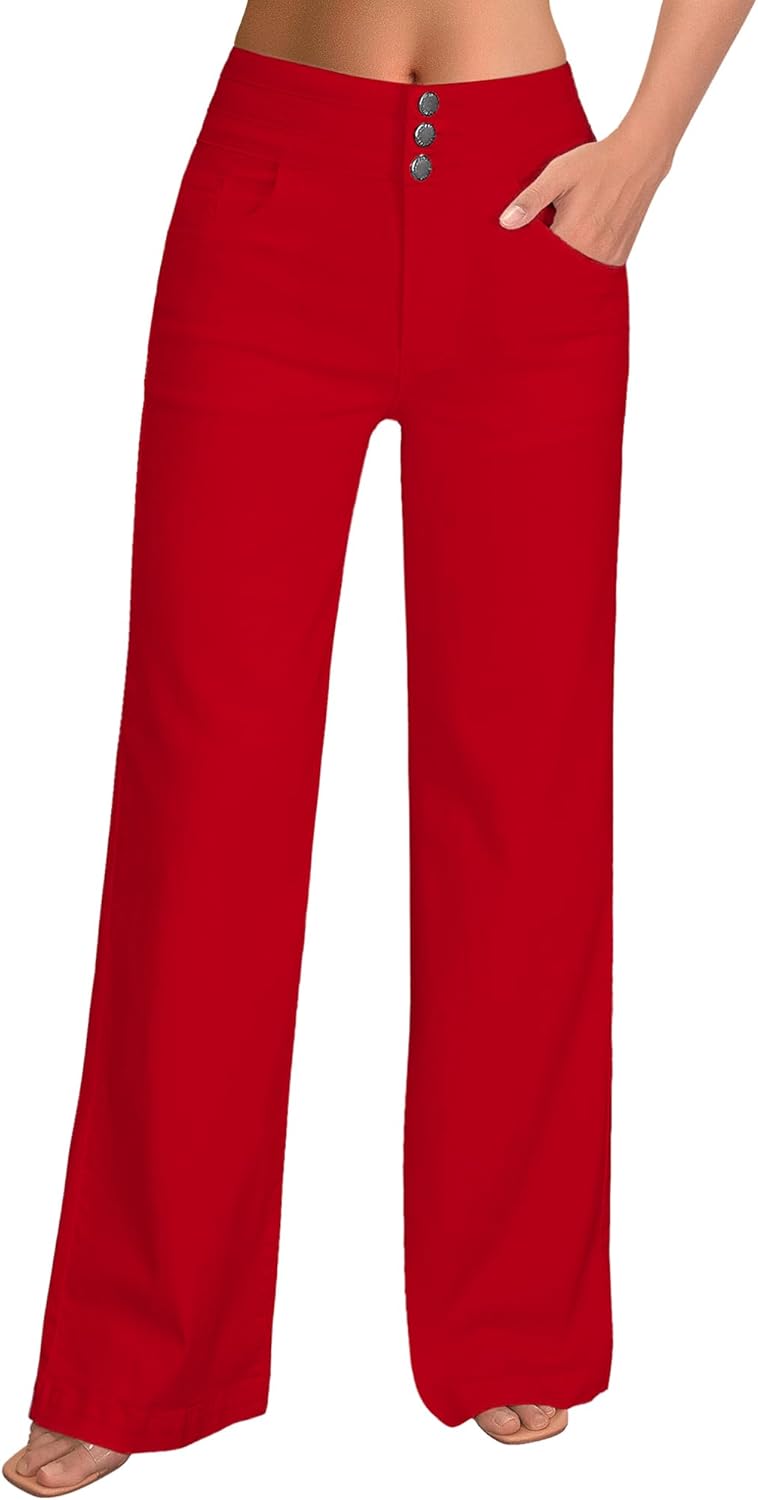 roswear Women's Wide Leg Jeans Casual High Waisted Stretch Baggy Loose Denim Pants