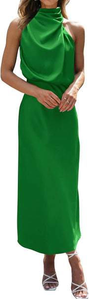 BTFBM Cocktail Dresses for Women Sleeveless Mock Neck Keyhole High Waist Maxi Wedding Guest Dress Fall Clothes 2025