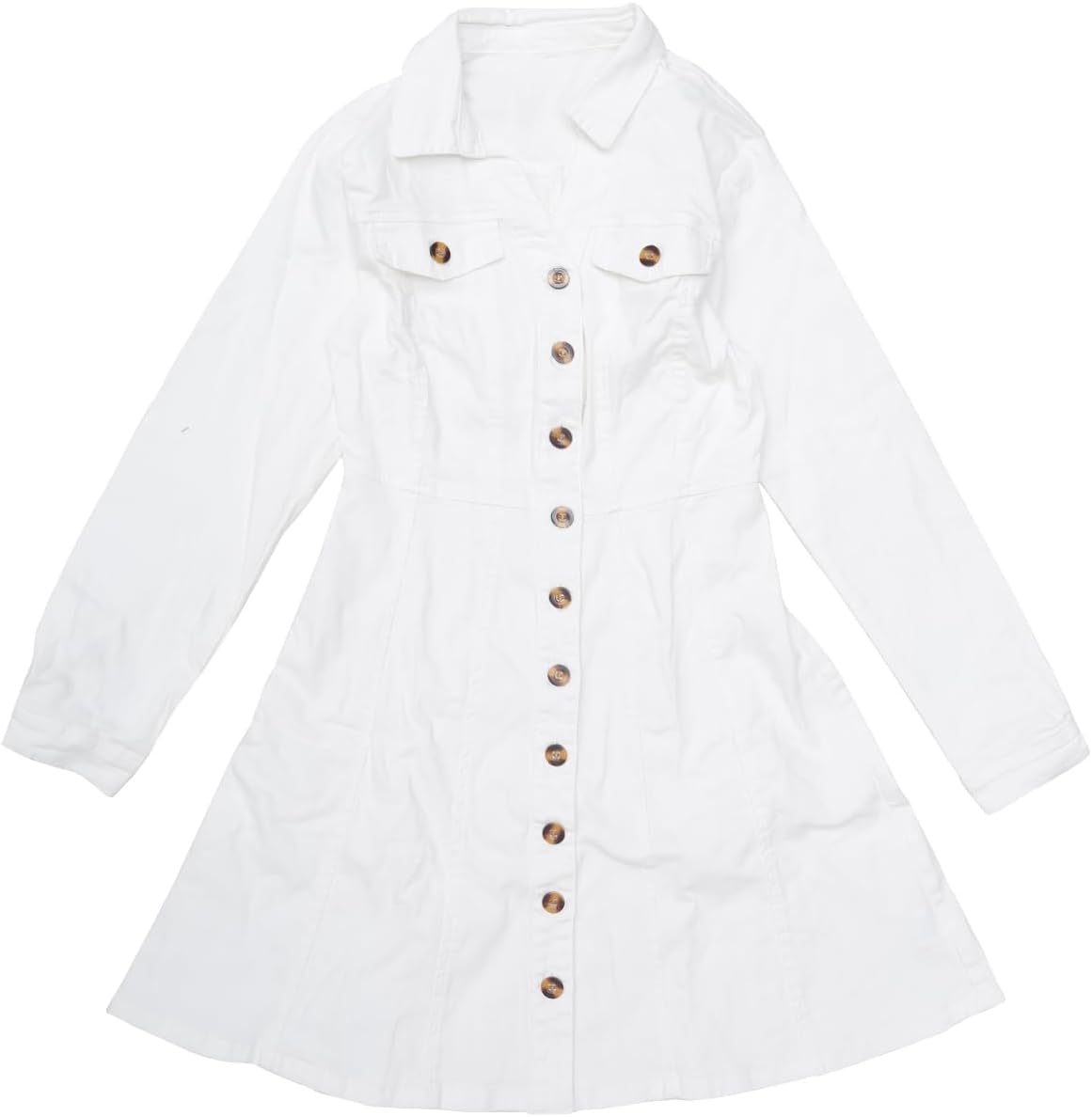 Allegra K Women's Denim Dress Button Down Collar V Neck Long Sleeve A-line Cotton Jean Dress