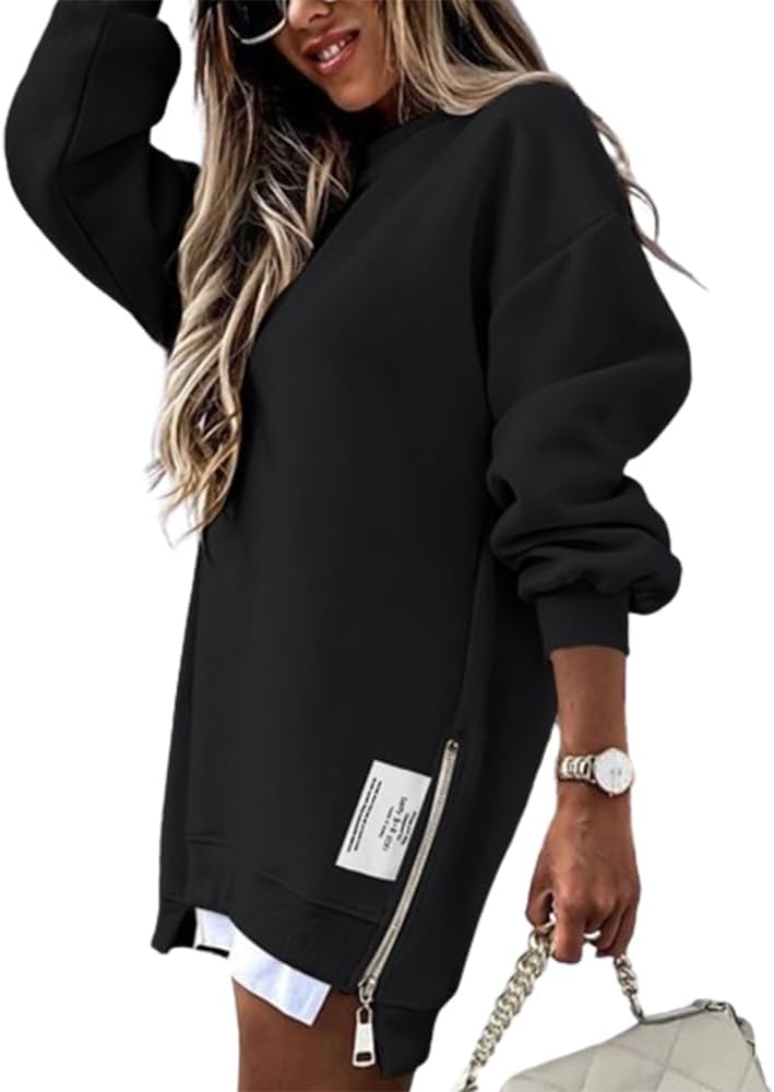 CHICME Womens Long Sleeve Zipper Slit Oversized Sweatshirt 2025 Casual Pullover Zipper Hoodies Fall Clothes
