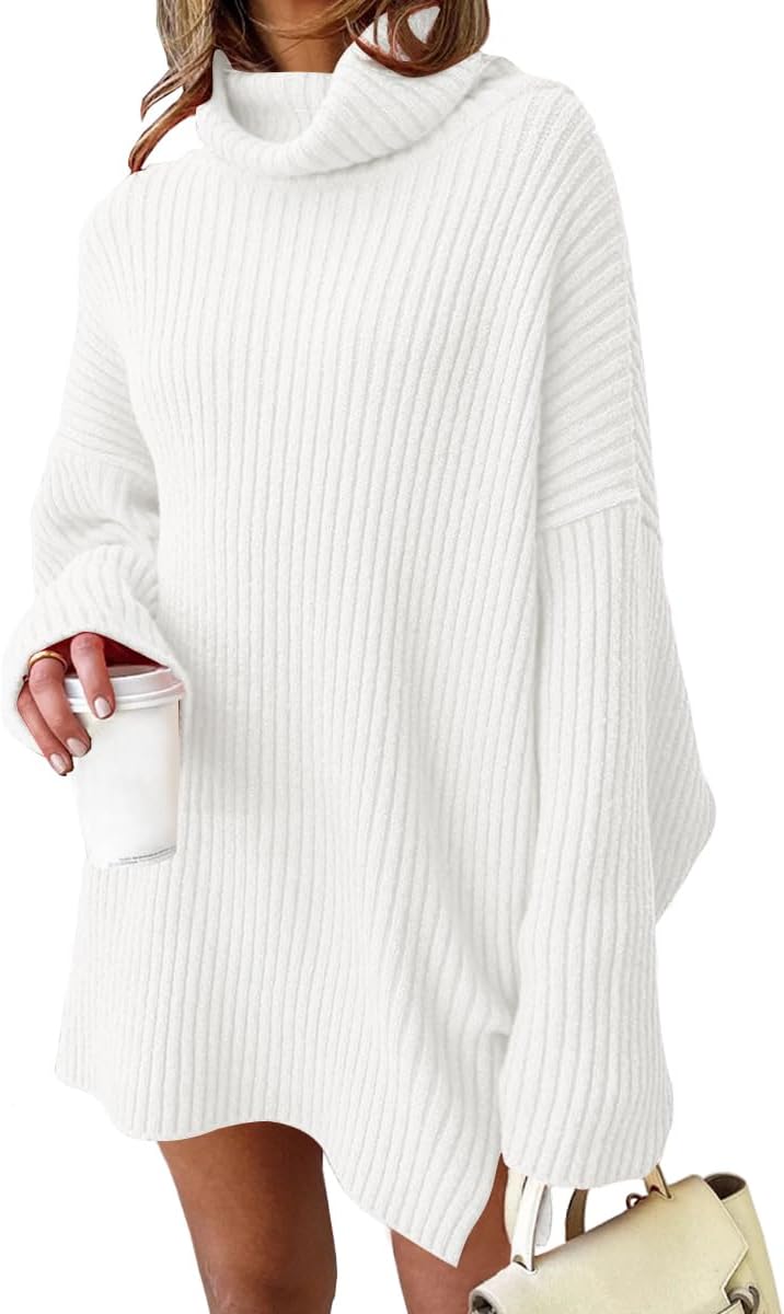 LILLUSORY Womens Turtleneck Oversized Long Sweater Dress 2025 Plus Size Tunic Pullover Knit Winter Dresses