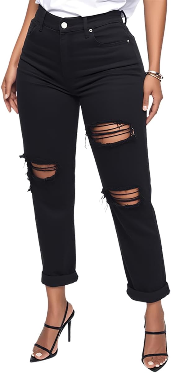 BessCops Women's Boyfriend Jeans Stretchy Ripped Distressed Denim Mom Jean Pants