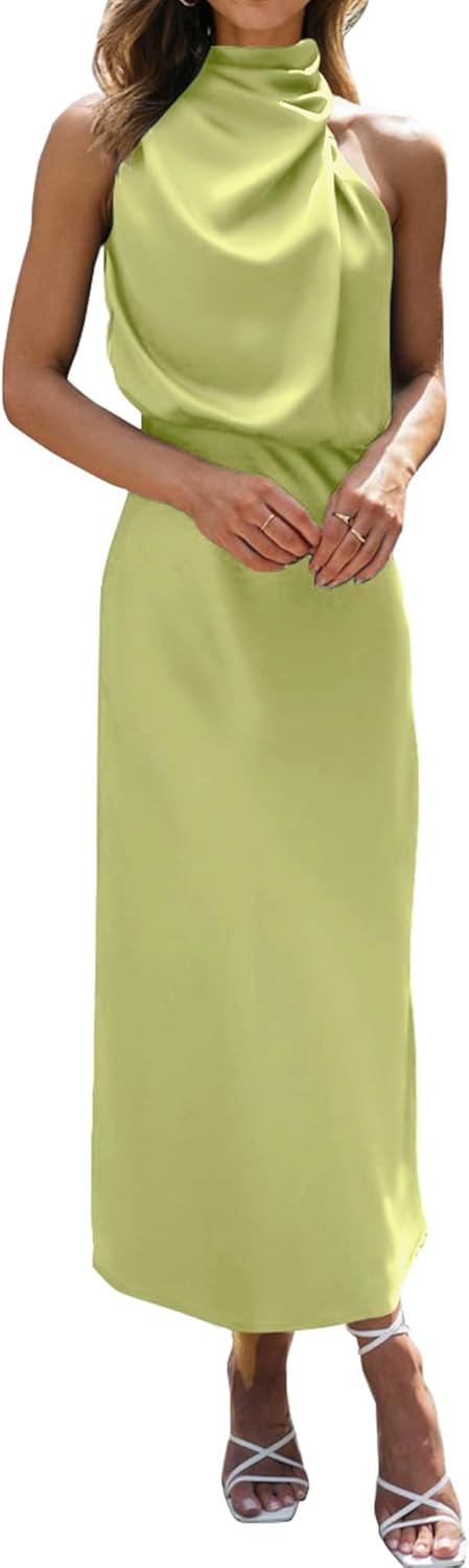 BTFBM Cocktail Dresses for Women Sleeveless Mock Neck Keyhole High Waist Maxi Wedding Guest Dress Fall Clothes 2025