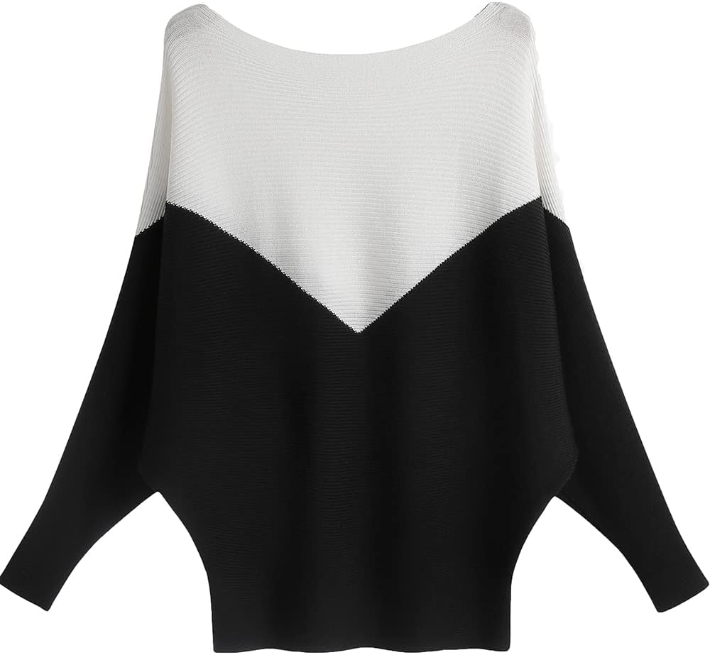 Ckikiou Womens Lightweight Oversized Boat Neck Sweaters Tops Dolman Batwing Sleeve Ribbed Knitted Pullovers