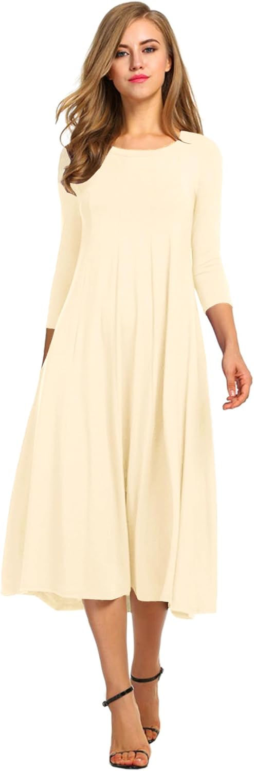 HOTOUCH Women's 3/4 Sleeve A-line and Flare Midi Long Dress