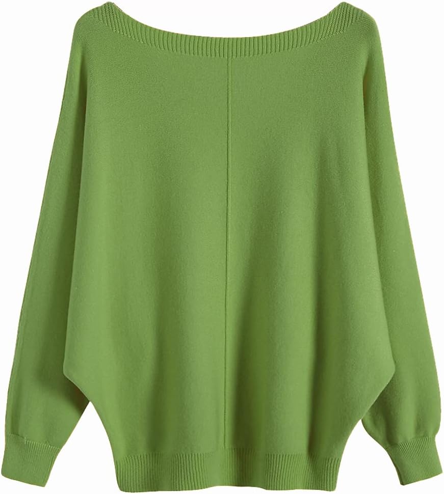 Ckikiou Womens Lightweight Oversized Boat Neck Sweaters Tops Dolman Batwing Sleeve Ribbed Knitted Pullovers
