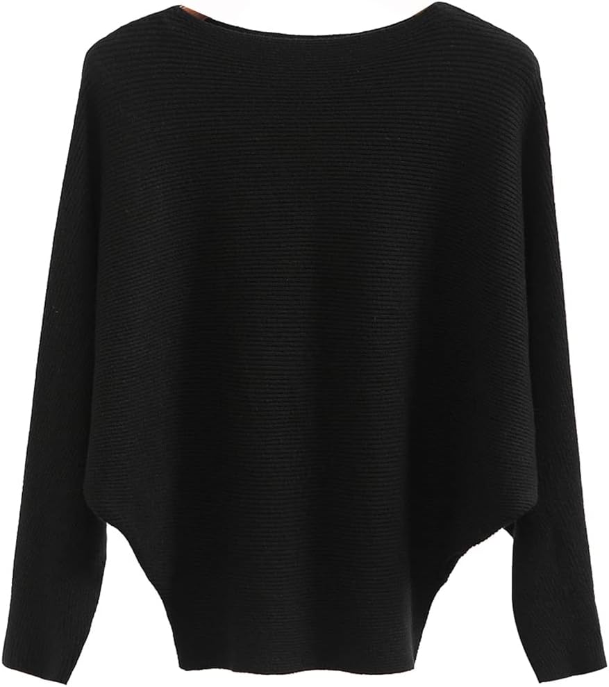Ckikiou Womens Lightweight Oversized Boat Neck Sweaters Tops Dolman Batwing Sleeve Ribbed Knitted Pullovers