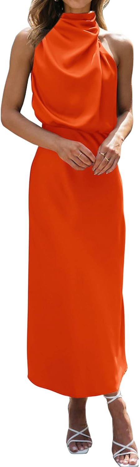 BTFBM Cocktail Dresses for Women Sleeveless Mock Neck Keyhole High Waist Maxi Wedding Guest Dress Fall Clothes 2025