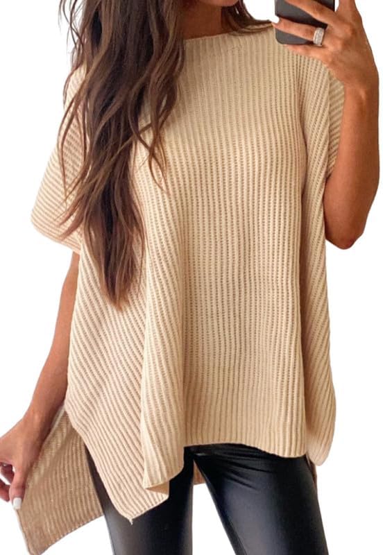 SHEWIN Womens Tops Crewneck Short Sleeve Sweater Causal Tunic Tops Lightweight Summer Sweaters for Women