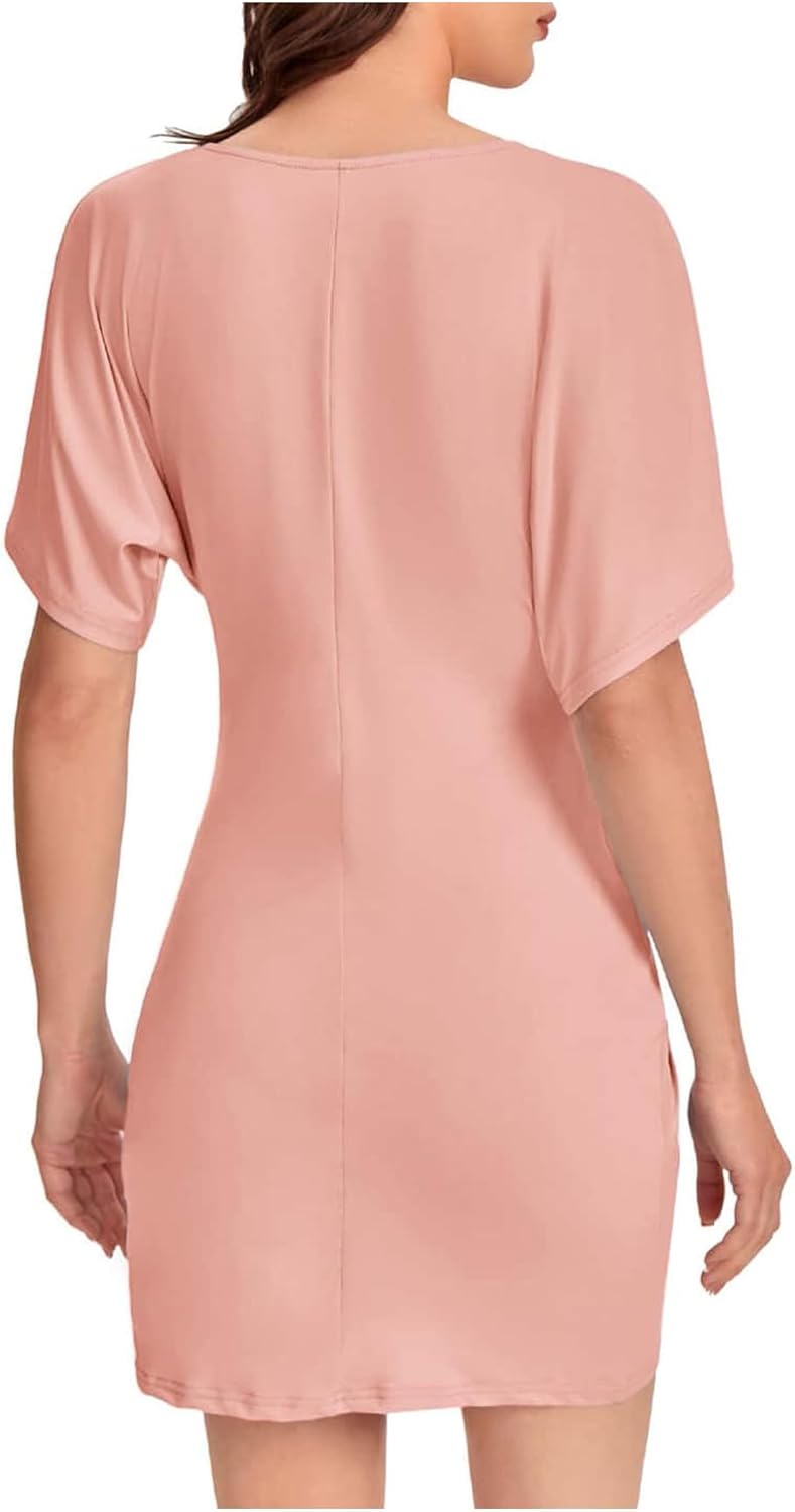 Floerns Women's Deep V Neck Twisted Plunging High Slit Mini Party Dress