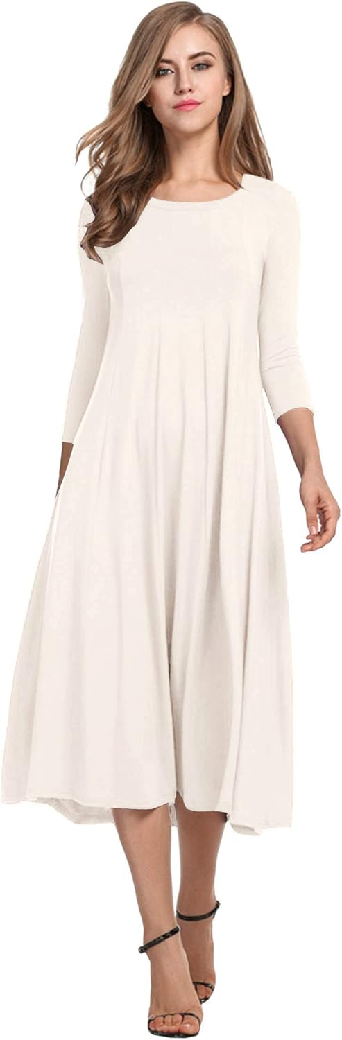HOTOUCH Women's 3/4 Sleeve A-line and Flare Midi Long Dress