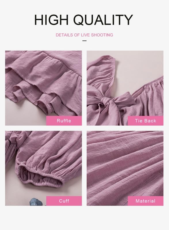 Dokotoo Womens Summer Dresses Square Neck Tie Back Lantern Sleeve Ruffle A-Line Casual Dress