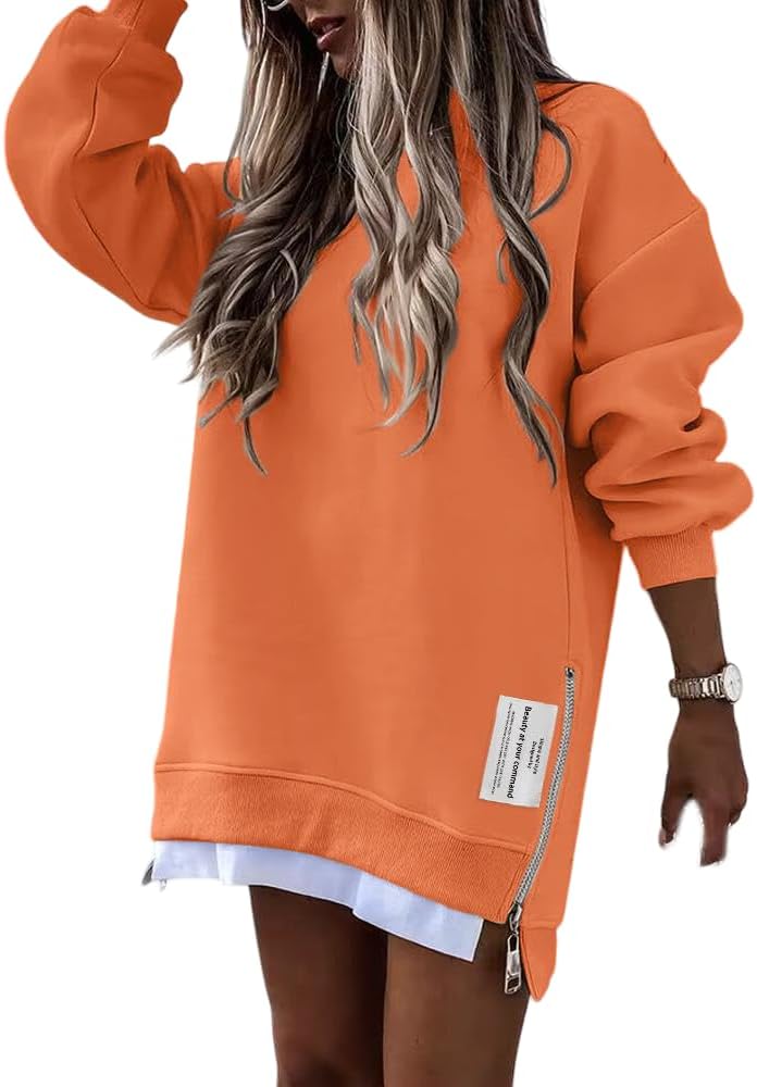 CHICME Womens Long Sleeve Zipper Slit Oversized Sweatshirt 2025 Casual Pullover Zipper Hoodies Fall Clothes