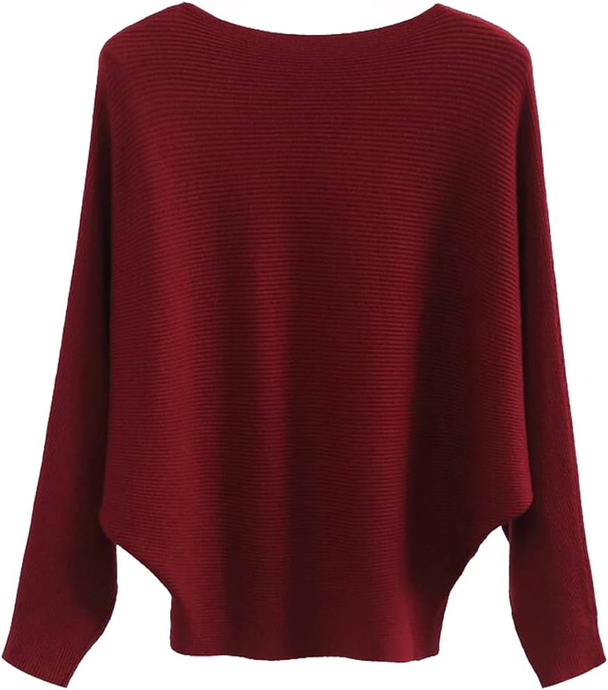 Ckikiou Womens Lightweight Oversized Boat Neck Sweaters Tops Dolman Batwing Sleeve Ribbed Knitted Pullovers