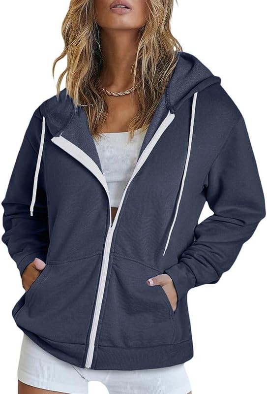 Dokotoo Women's Full Zip Up Hoodie Long Sleeve Hooded Sweatshirts Pockets Jacket Coat for Women