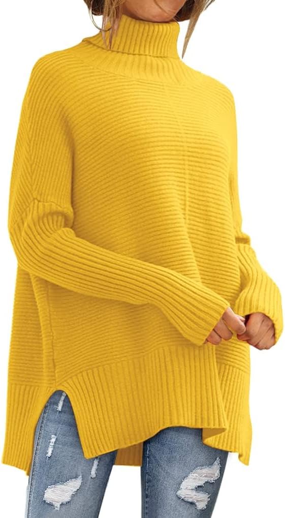 LILLUSORY Women's Oversized Turtleneck Sweaters Fall Batwing Sleeve Ribbed Tunic Sweater