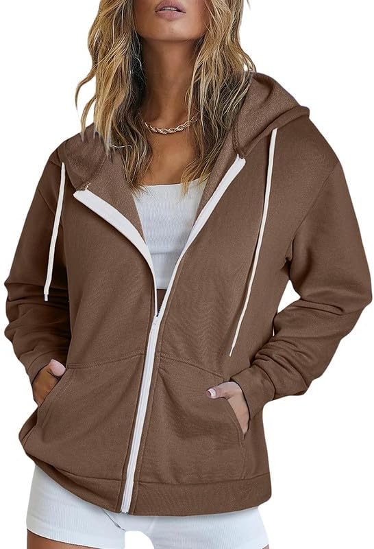 Dokotoo Women's Full Zip Up Hoodie Long Sleeve Hooded Sweatshirts Pockets Jacket Coat for Women
