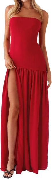 Women Tube Top Dress Tiger Stripe Mesh Patchwork Maxi Dress Strapless Sexy High Slit Long Dresses Party Clubwear