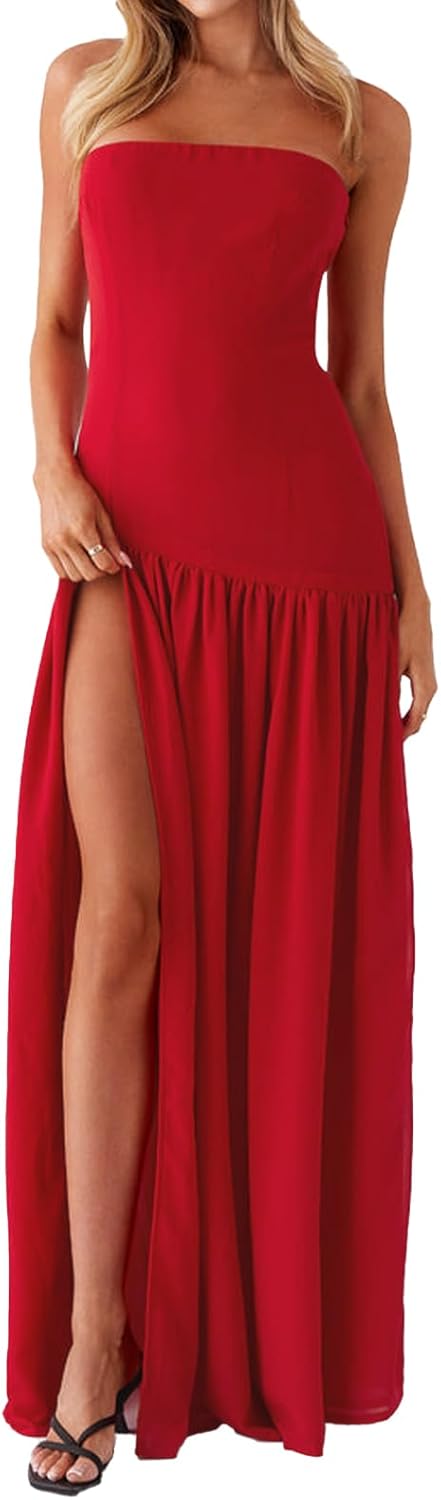 Women Tube Top Dress Tiger Stripe Mesh Patchwork Maxi Dress Strapless Sexy High Slit Long Dresses Party Clubwear