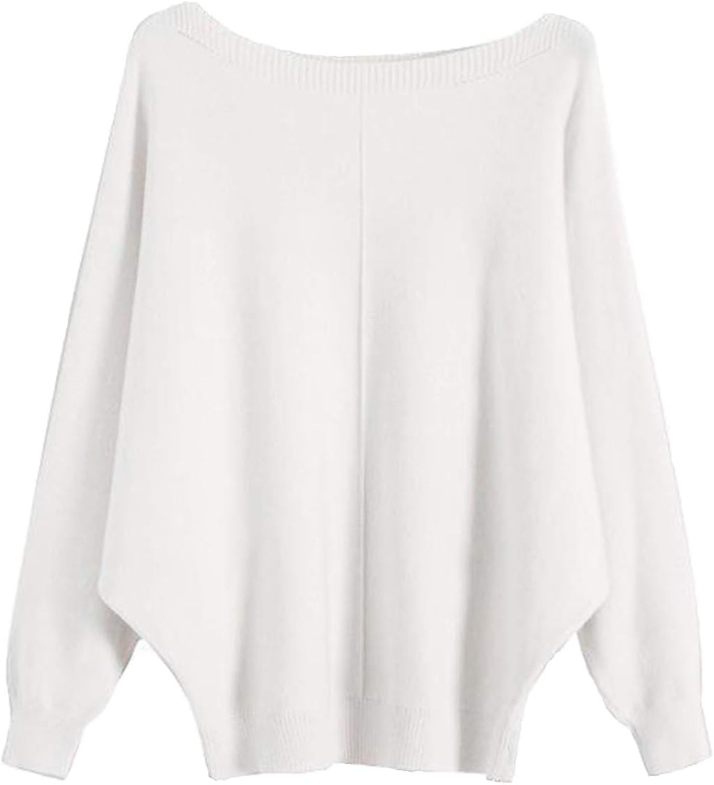 GABERLY Boat Neck Batwing Sleeves Dolman Knitted Sweaters and Pullovers Tops for Women