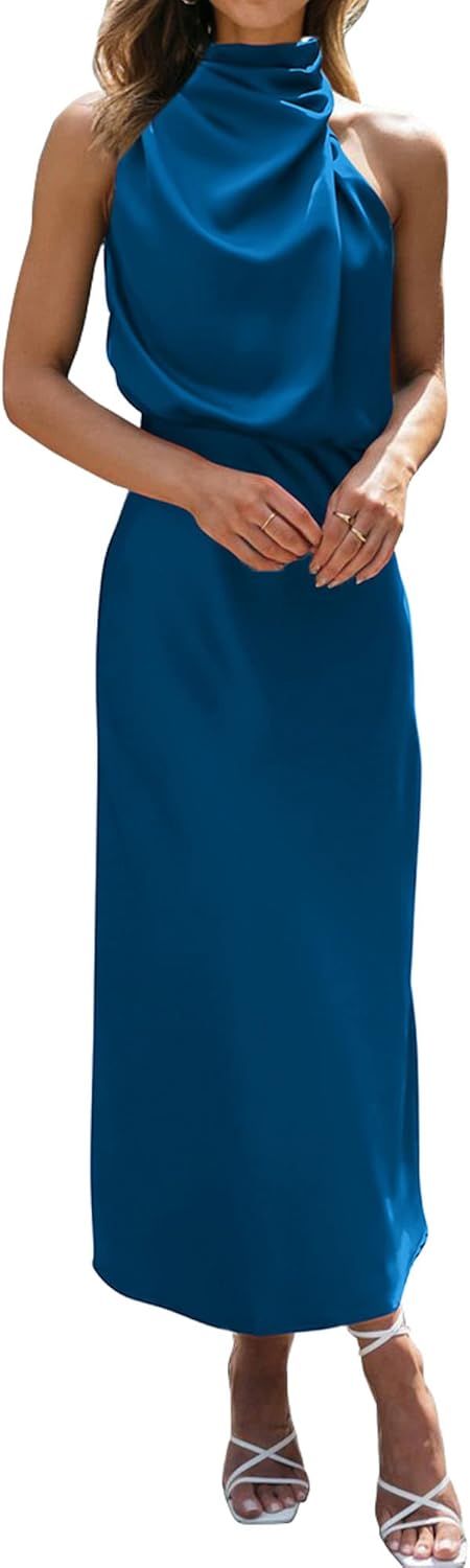 BTFBM Cocktail Dresses for Women Sleeveless Mock Neck Keyhole High Waist Maxi Wedding Guest Dress Fall Clothes 2025