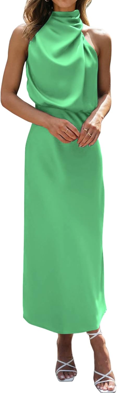 BTFBM Cocktail Dresses for Women Sleeveless Mock Neck Keyhole High Waist Maxi Wedding Guest Dress Fall Clothes 2025