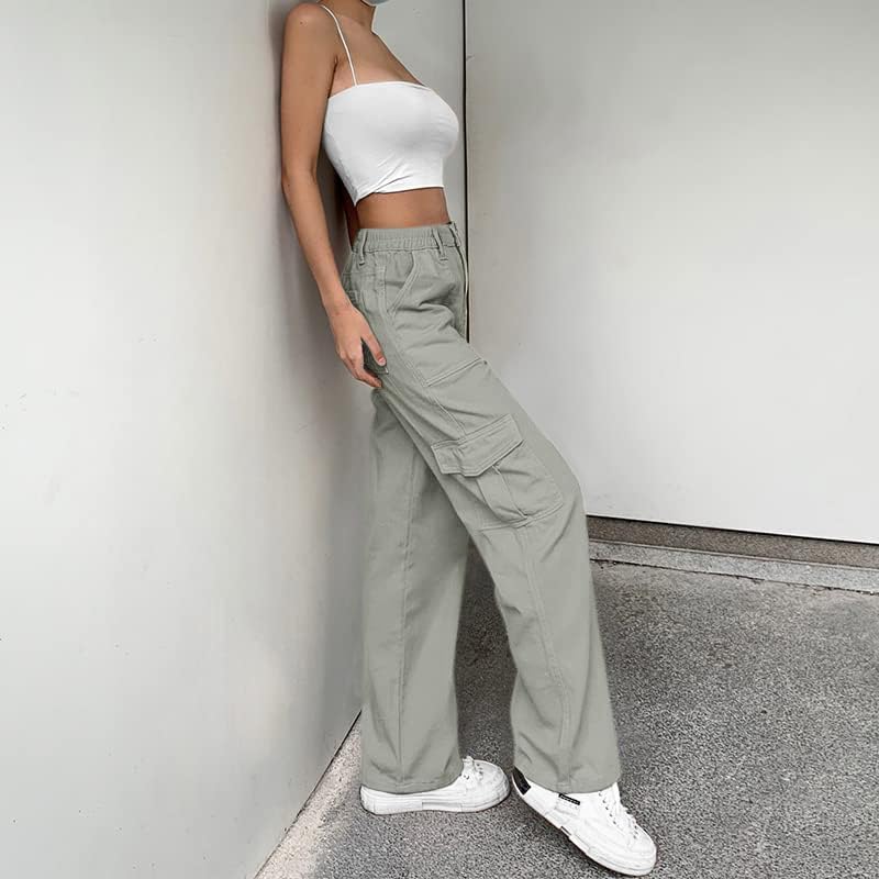 Lepunuo Cargo Pants for Women High Waisted Casual Pants Baggy Stretchy Wide Leg Y2K Streetwear with 6 Pockets