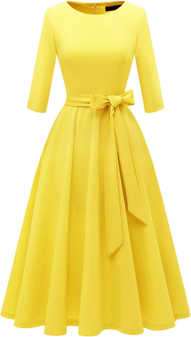 DRESSTELLS Cocktail Dresses for Women, Vintage Wedding Guest 3/4 Sleeves Formal Church Holiday Dress