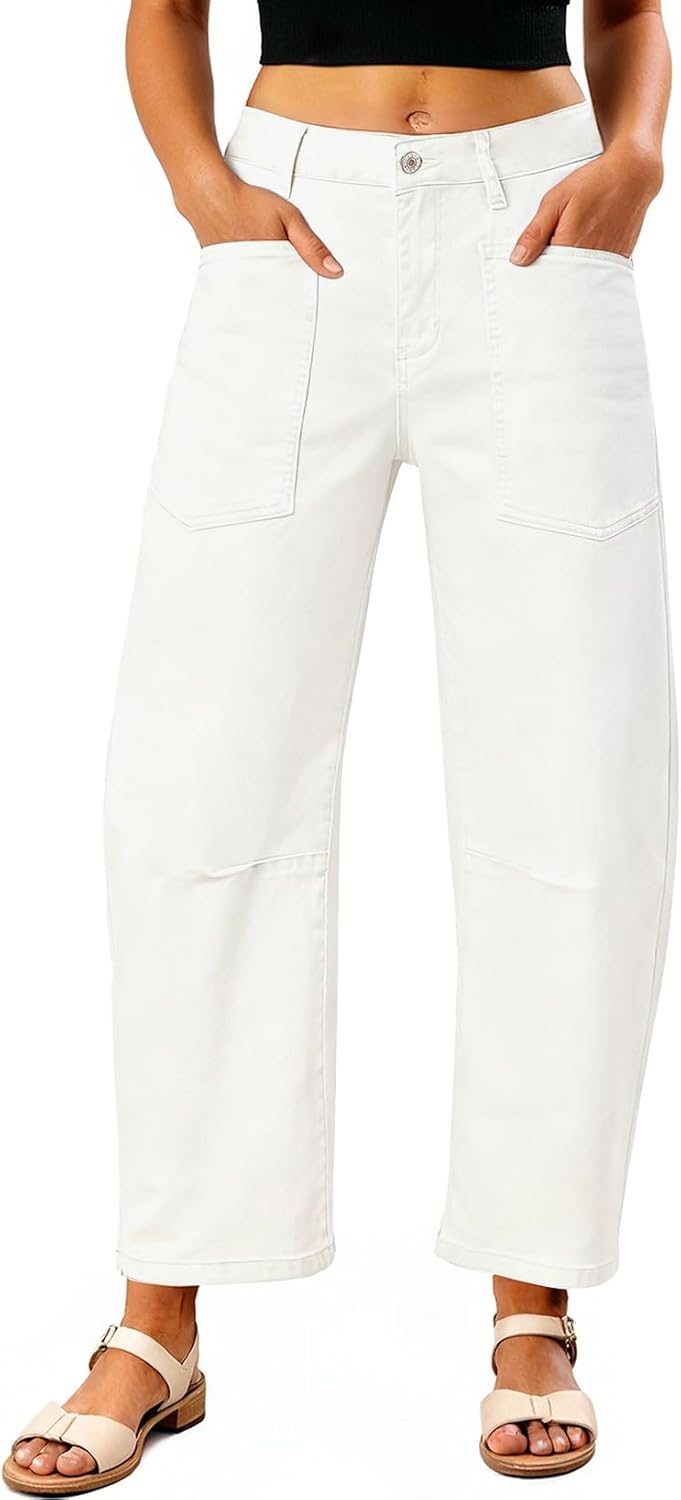 EVALESS Womens Baggy Barrel Jeans High Waisted Wide Leg Boyfriend Denim Ankle Pants