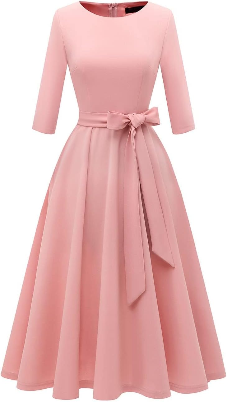 DRESSTELLS Cocktail Dresses for Women, Vintage Wedding Guest 3/4 Sleeves Formal Church Holiday Dress