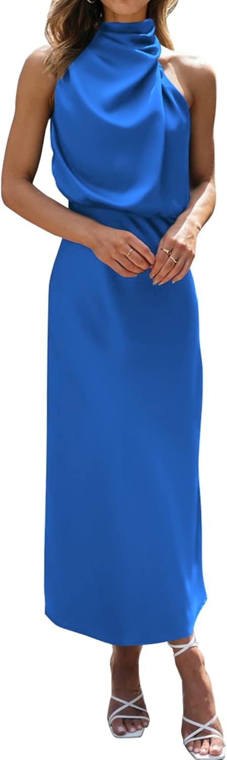 BTFBM Cocktail Dresses for Women Sleeveless Mock Neck Keyhole High Waist Maxi Wedding Guest Dress Fall Clothes 2025