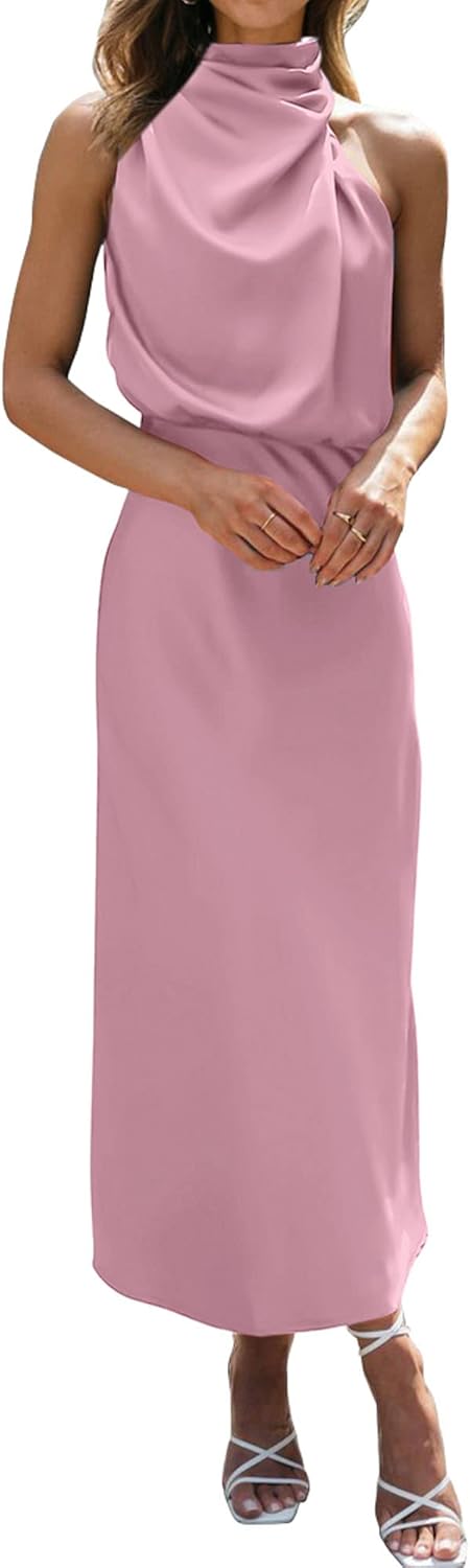 BTFBM Cocktail Dresses for Women Sleeveless Mock Neck Keyhole High Waist Maxi Wedding Guest Dress Fall Clothes 2025