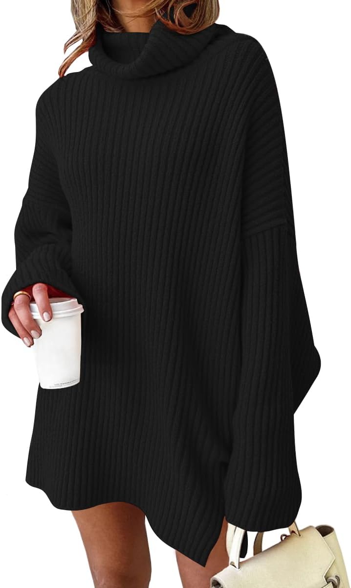 LILLUSORY Womens Turtleneck Oversized Long Sweater Dress 2025 Plus Size Tunic Pullover Knit Winter Dresses