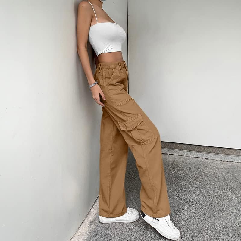 Lepunuo Cargo Pants for Women High Waisted Casual Pants Baggy Stretchy Wide Leg Y2K Streetwear with 6 Pockets