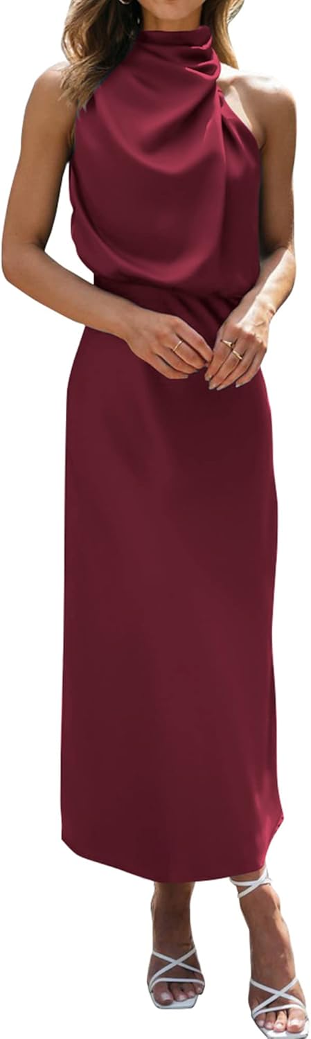 BTFBM Cocktail Dresses for Women Sleeveless Mock Neck Keyhole High Waist Maxi Wedding Guest Dress Fall Clothes 2025