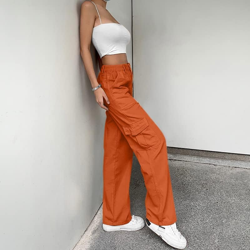 Lepunuo Cargo Pants for Women High Waisted Casual Pants Baggy Stretchy Wide Leg Y2K Streetwear with 6 Pockets