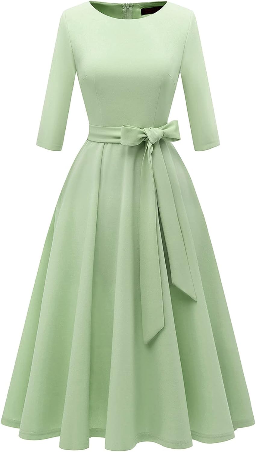 DRESSTELLS Cocktail Dresses for Women, Vintage Wedding Guest 3/4 Sleeves Formal Church Holiday Dress