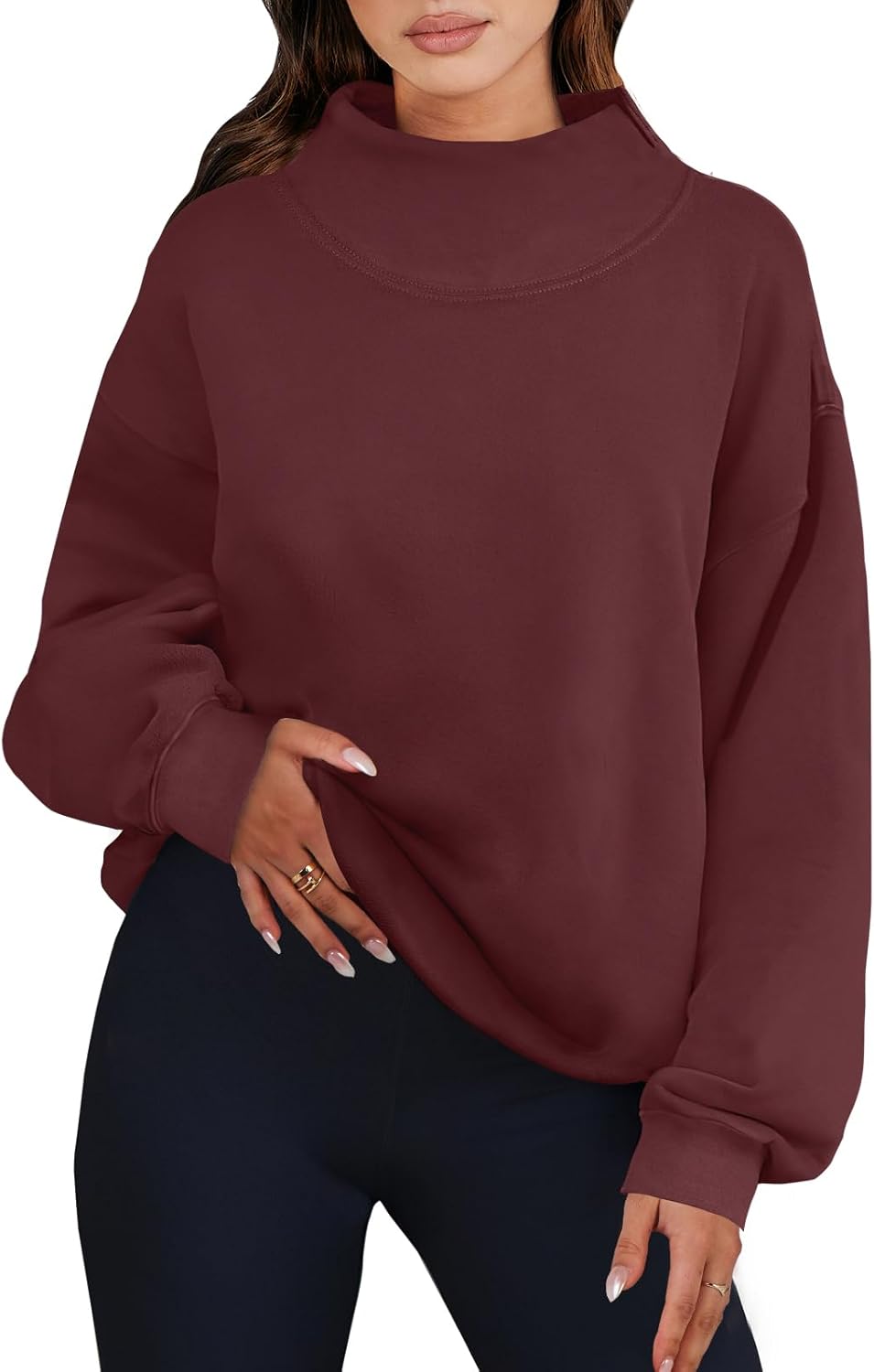 ANRABESS Womens Oversized Sweatshirts Turtleneck Pullover Long Sleeve Hoodies Tops 2025 Fall Fashion Preppy Outfits