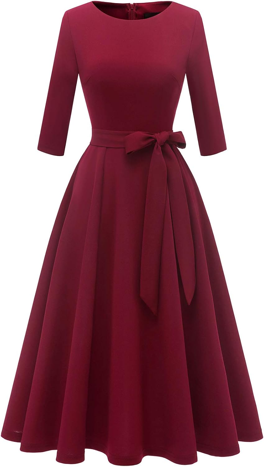 DRESSTELLS Cocktail Dresses for Women, Vintage Wedding Guest 3/4 Sleeves Formal Church Holiday Dress