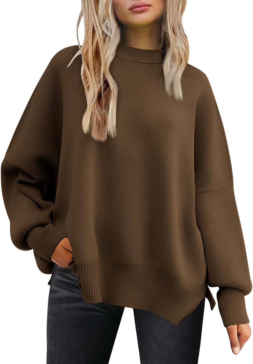 LILLUSORY Women's Oversized Batwing Sweaters 2025 Fall Outfits Trendy Crewneck Knit Side Slit Fashion Pullover Tops