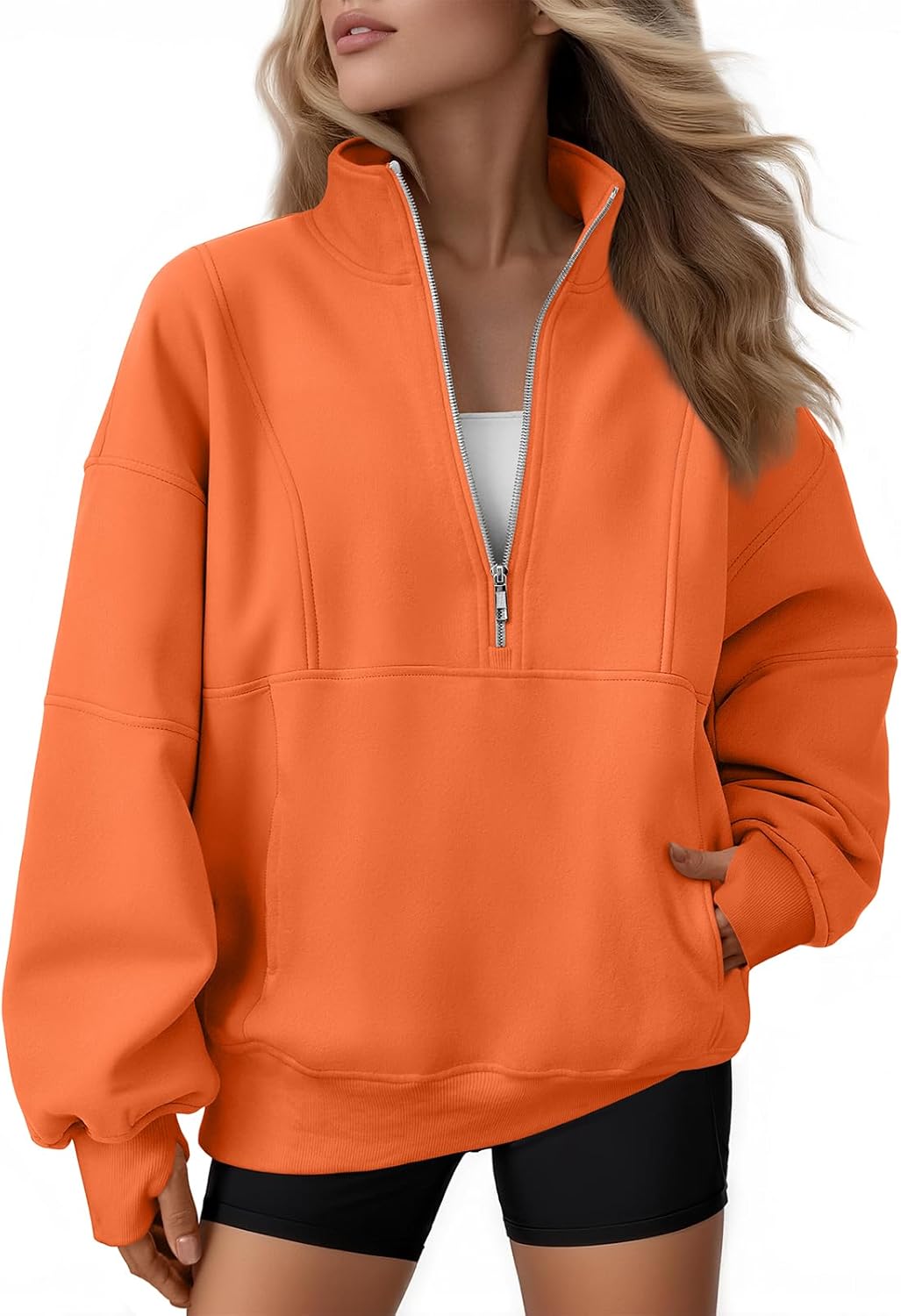 AUTOMET Womens Quarter Zip Oversized Sweatshirts Teen Fleece Pullover Hoodies 2025 Mock Neck Sweater Fall Workout Jacket